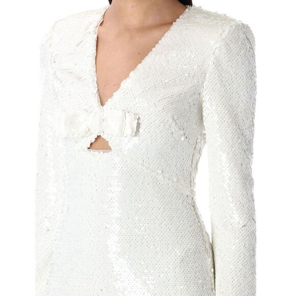 SELF-PORTRAIT Sequin V-Neck Mini Dress with Bow Detail Women WHITE Dresses - Picture 3 of 3